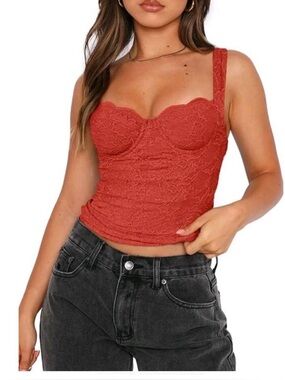 REORIA Sexy Square Neck Sleeveless Tank Crop Top Sz XL Trendy Lace Bustier